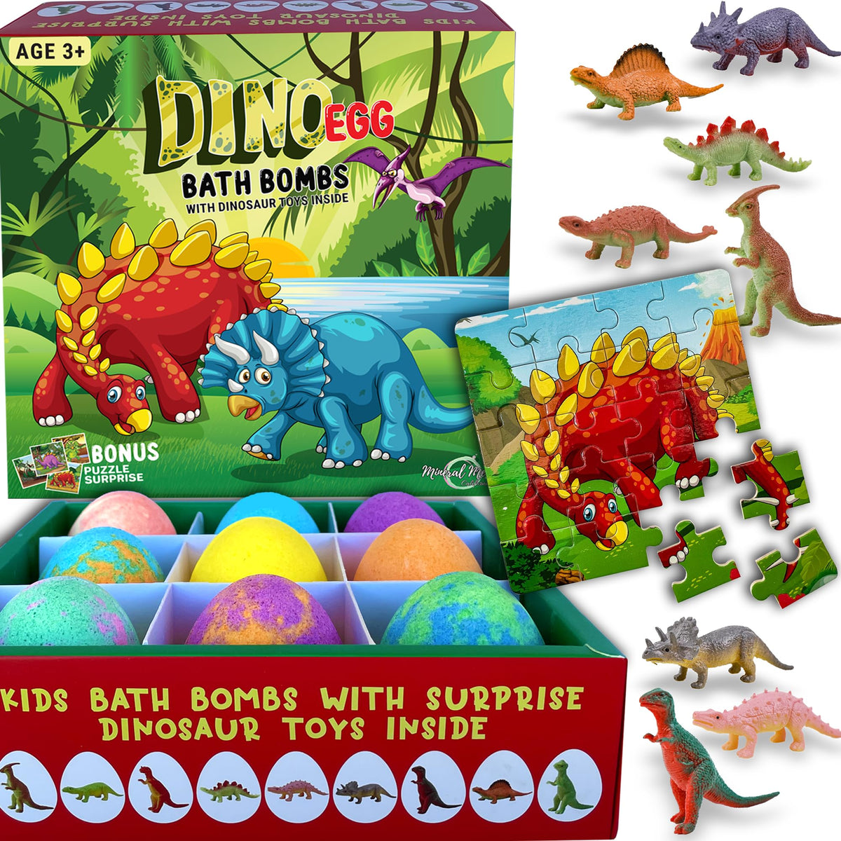 Mineral Me California bomba de baño con sorpresa de dinosaurio para niños.