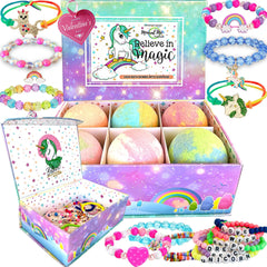 Bombe de bain Mineral Me California licorne arc-en-ciel, couleur vive et parfum doux.