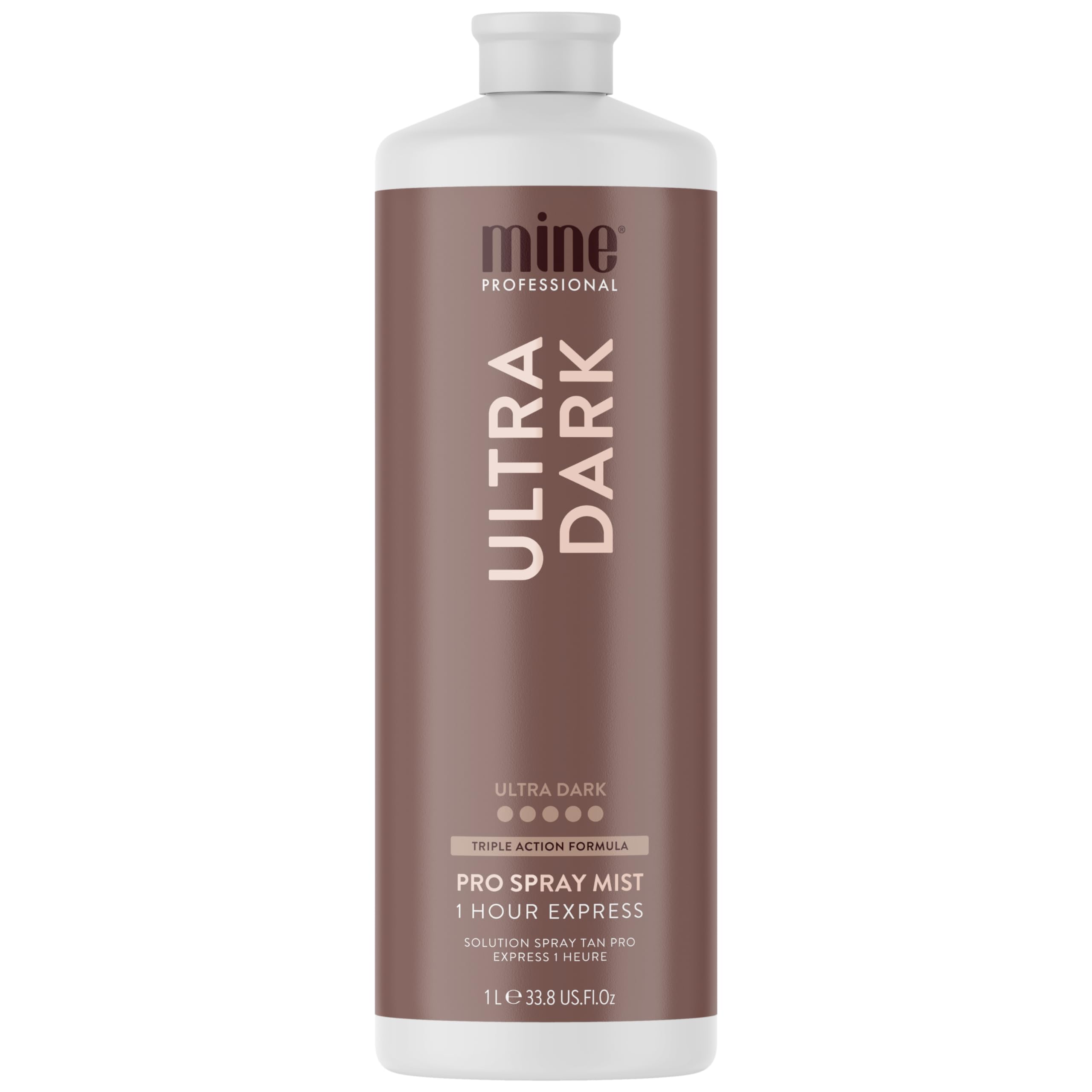MineTan Spray Tan Ultra Oscuro en botella para bronceado profesional.