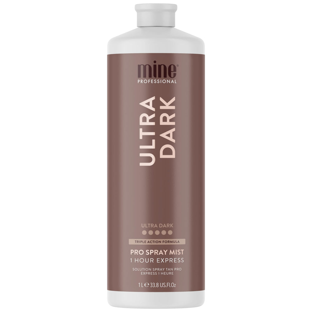 MineTan Spray Tan Ultra Oscuro en botella para bronceado profesional.