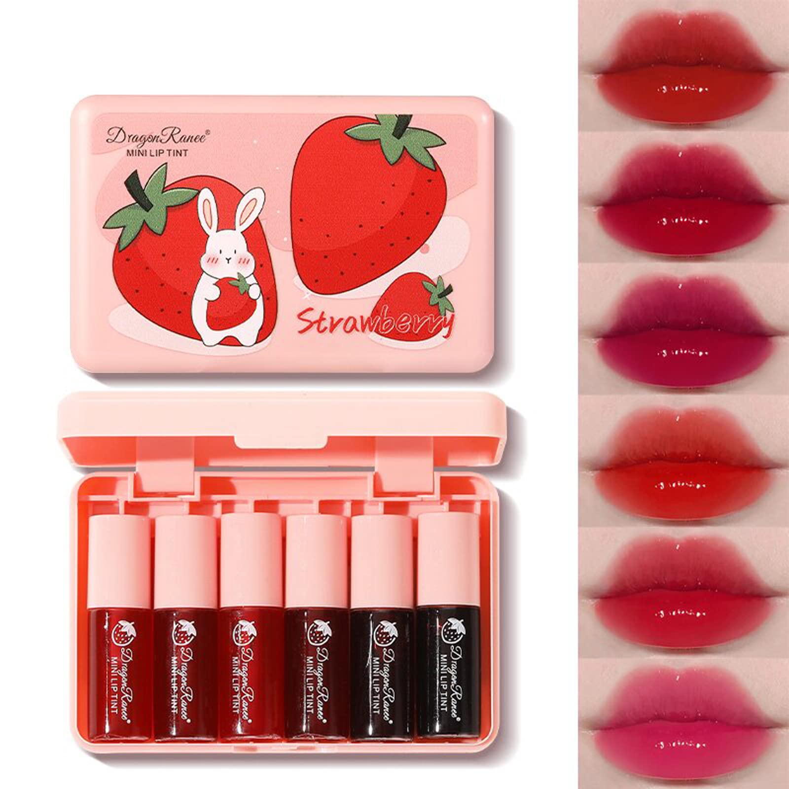 Minfei set labial tint seis colores, envase compacto para retoques durante el día.