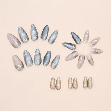 Uñas MINGCHUN ojo de gato, almendra corta, disponibles en 12 tallas para ajuste total.