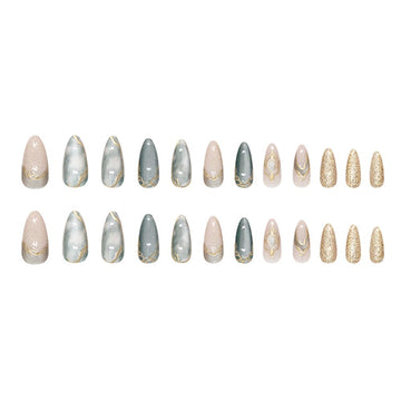 Uñas MINGCHUN ojo de gato, almendra corta, durabilidad flexible para varios días.