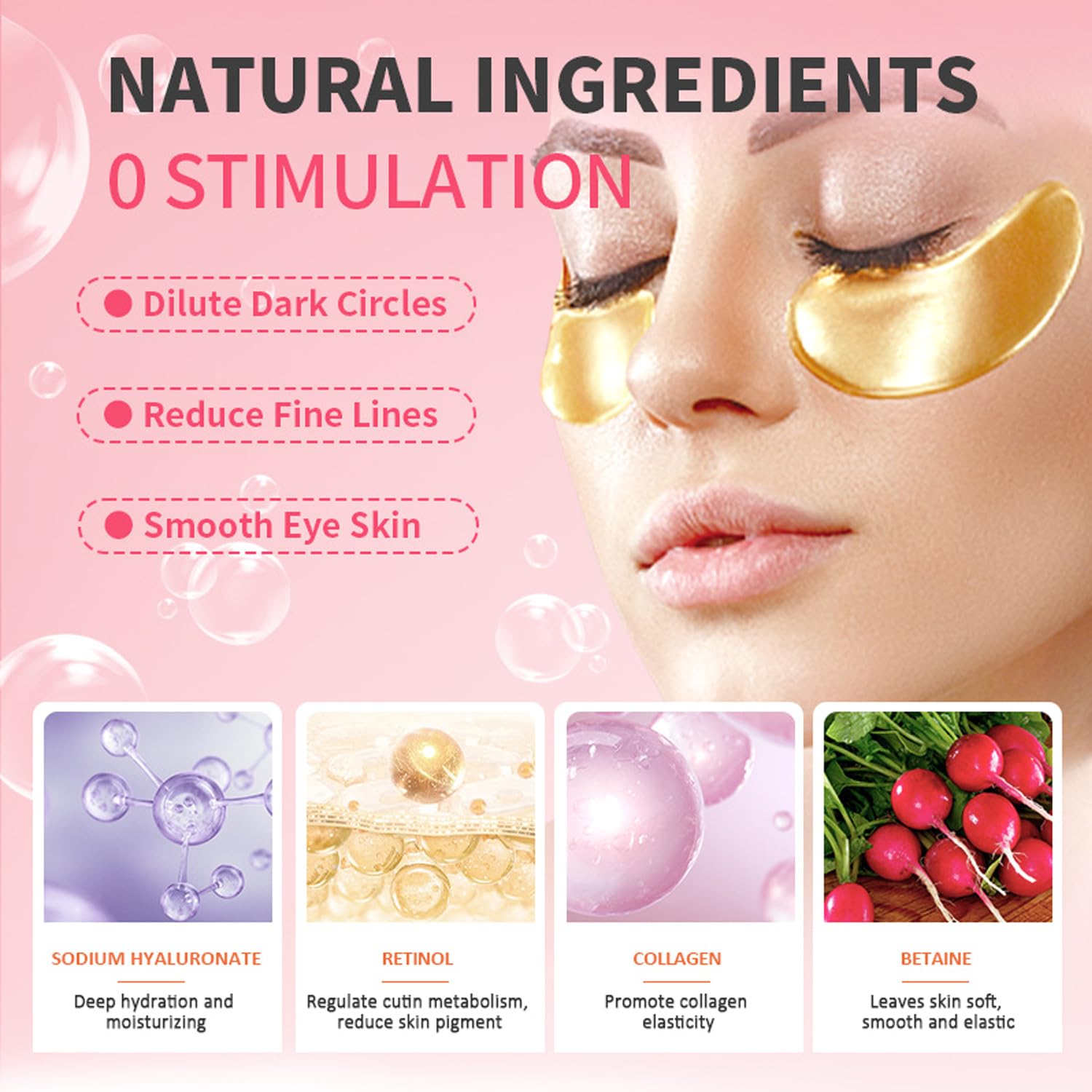 Parches Miniling 24K para ojos y labios para ritual de cuidado.