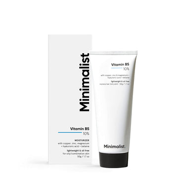 Minimalist 10% Vitamina B5 en botella 50 g, hidratante ligero para piel grasa.
