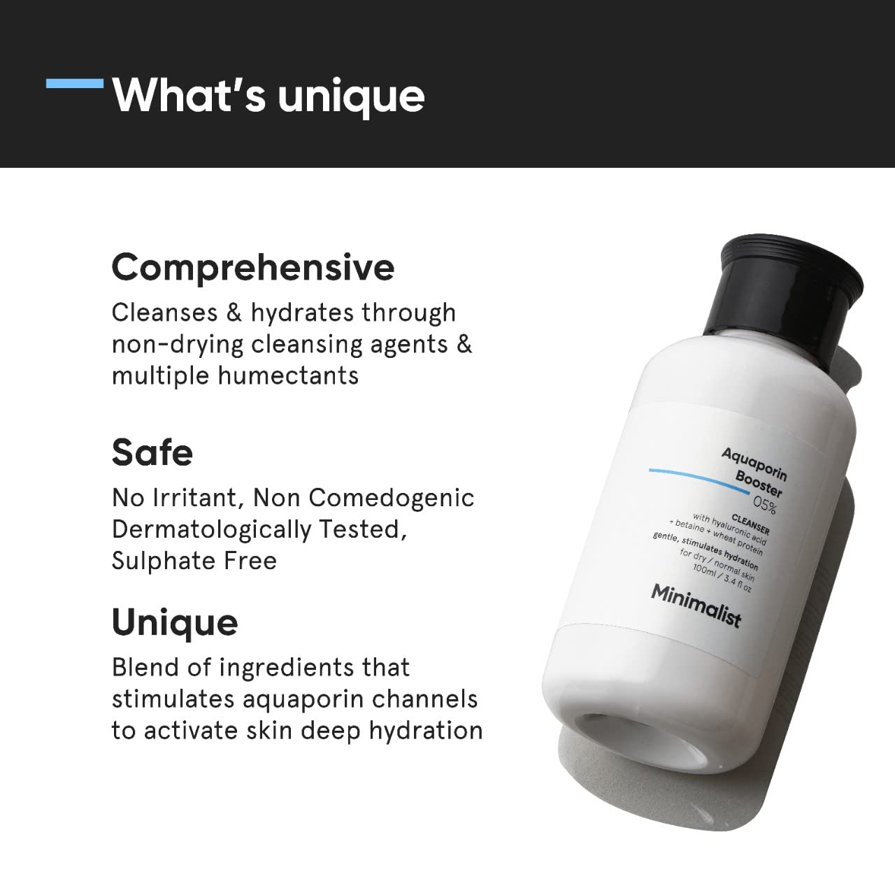 Minimalist limpiador facial, espuma en la mano, limpieza suave con humectantes