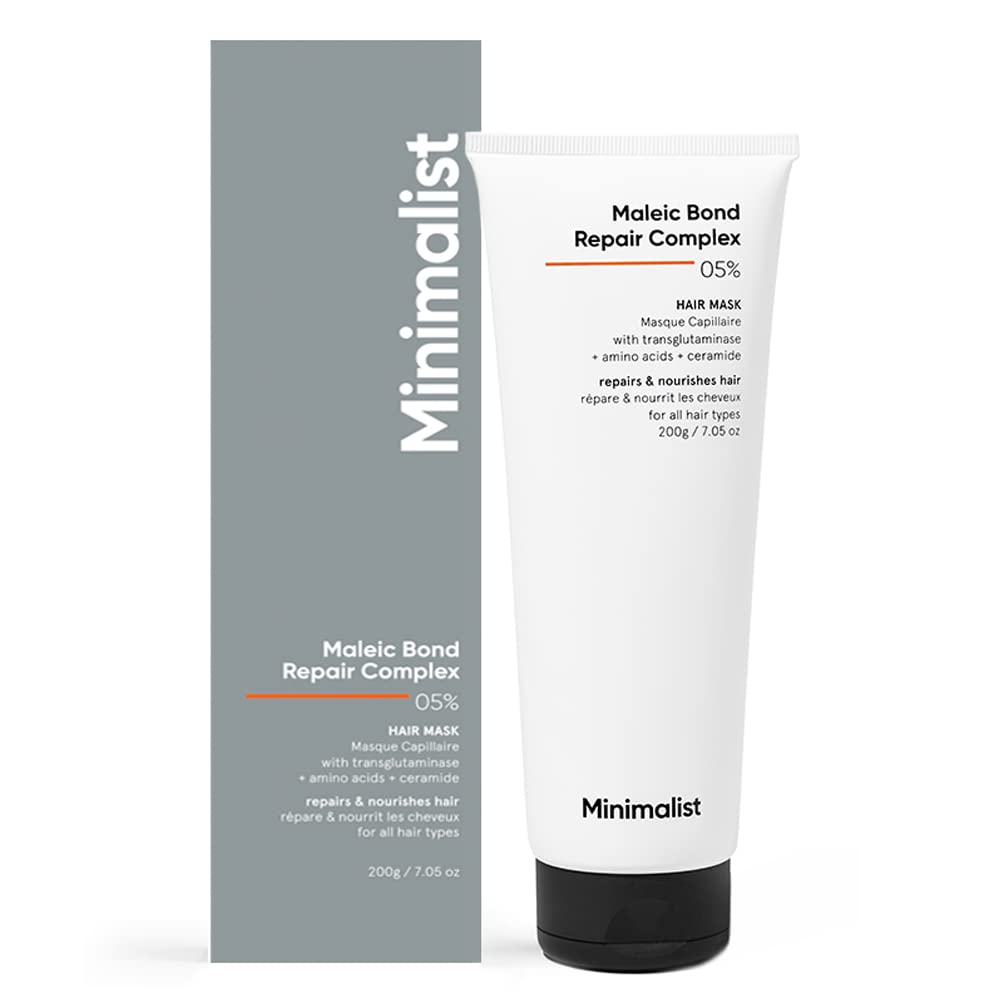 Mascarilla Minimalist en bote para cabello dañado, deja un tacto suave.