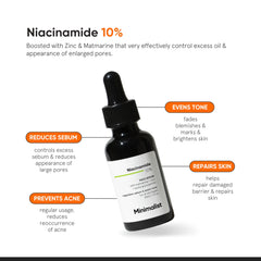 Minimalist niacinamida serum, enfoque en aplicación diaria para piel más suave y tono más uniforme.