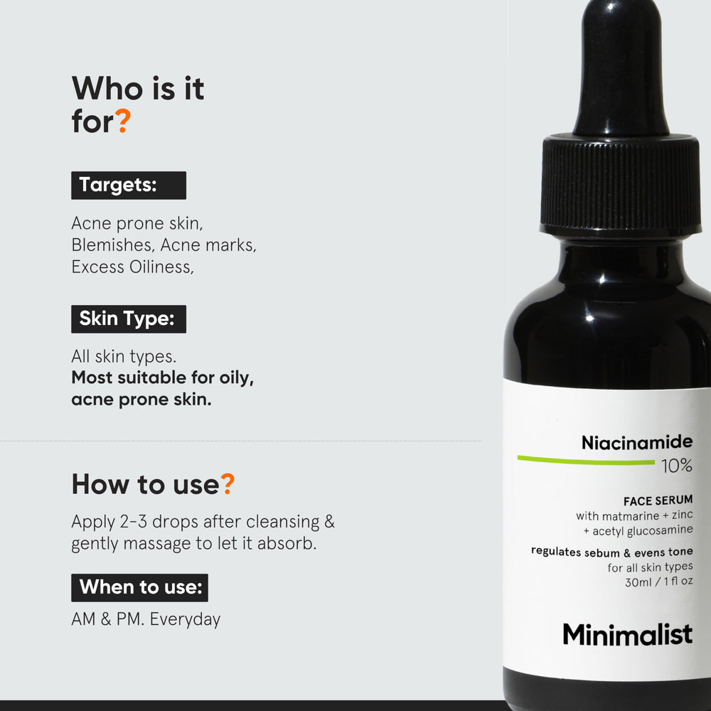 Minimalist niacinamida serum textura ligera facilita absorción y evita sensación grasosa.
