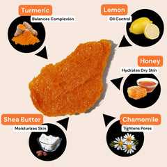 Minimo Glow Turmeric Face Scrub canela y manzanilla calman y realzan la luminosidad.