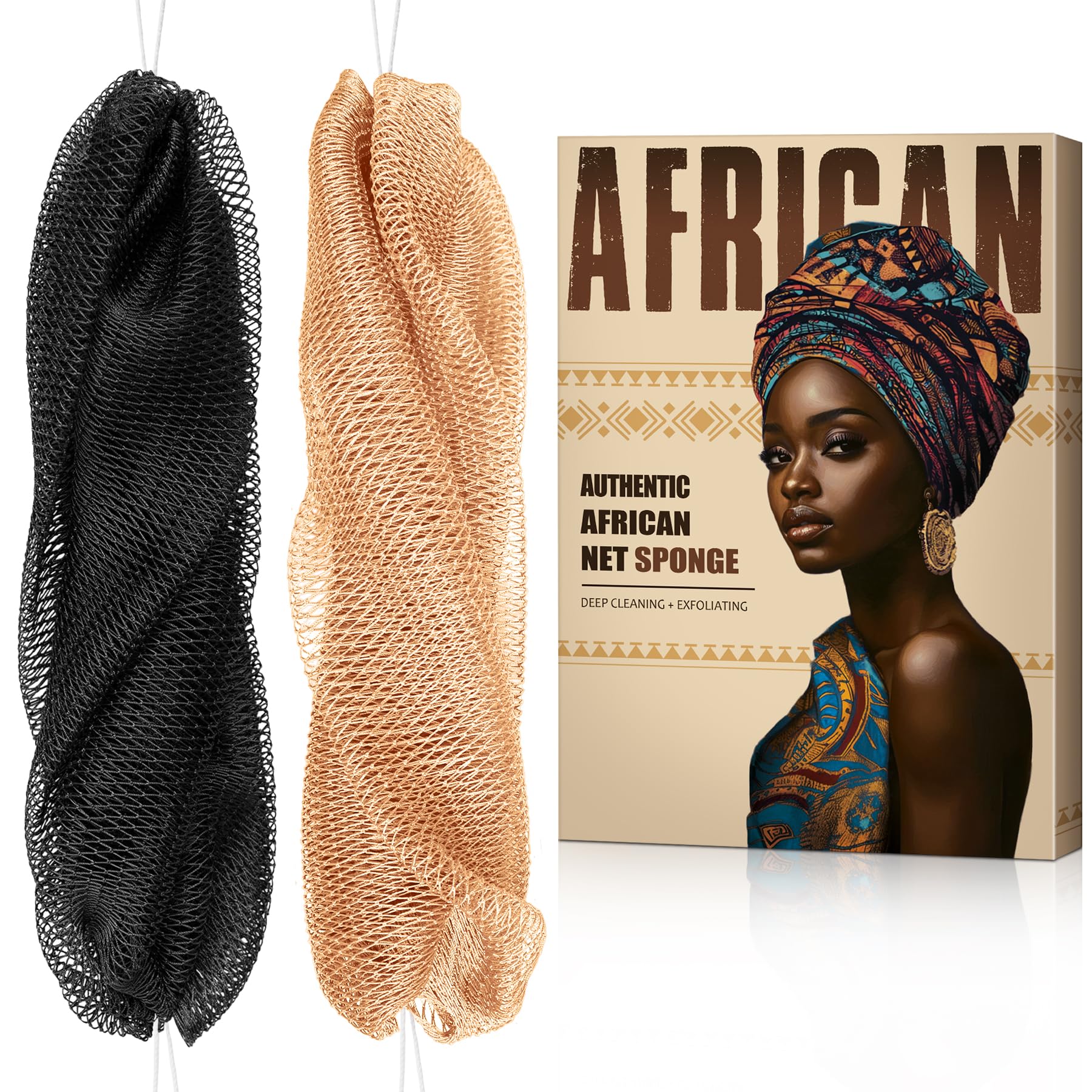 MINISENTIALS esponja de red africana, frente, exfoliación suave para piel más suave.