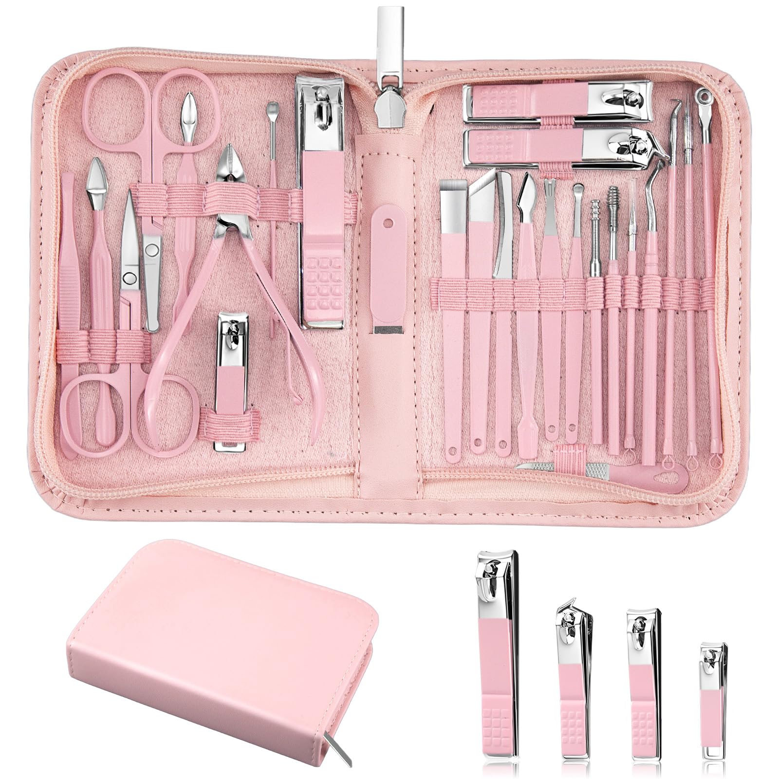 MINKINH set-manucura-26-piezas-estuche-lujo-rosa: cuidado de uñas preciso y organizado