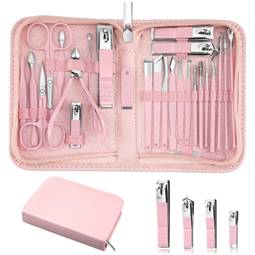 MINKINH set-manucura-26-piezas-estuche-lujo-rosa: cuidado de uñas preciso y organizado