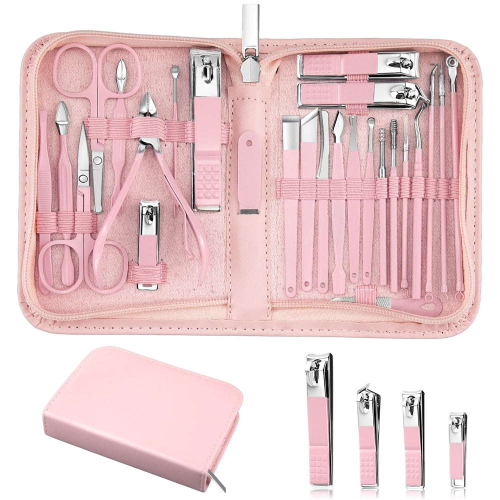 MINKINH set-manucura-26-piezas-estuche-lujo-rosa: cuidado de uñas preciso y organizado