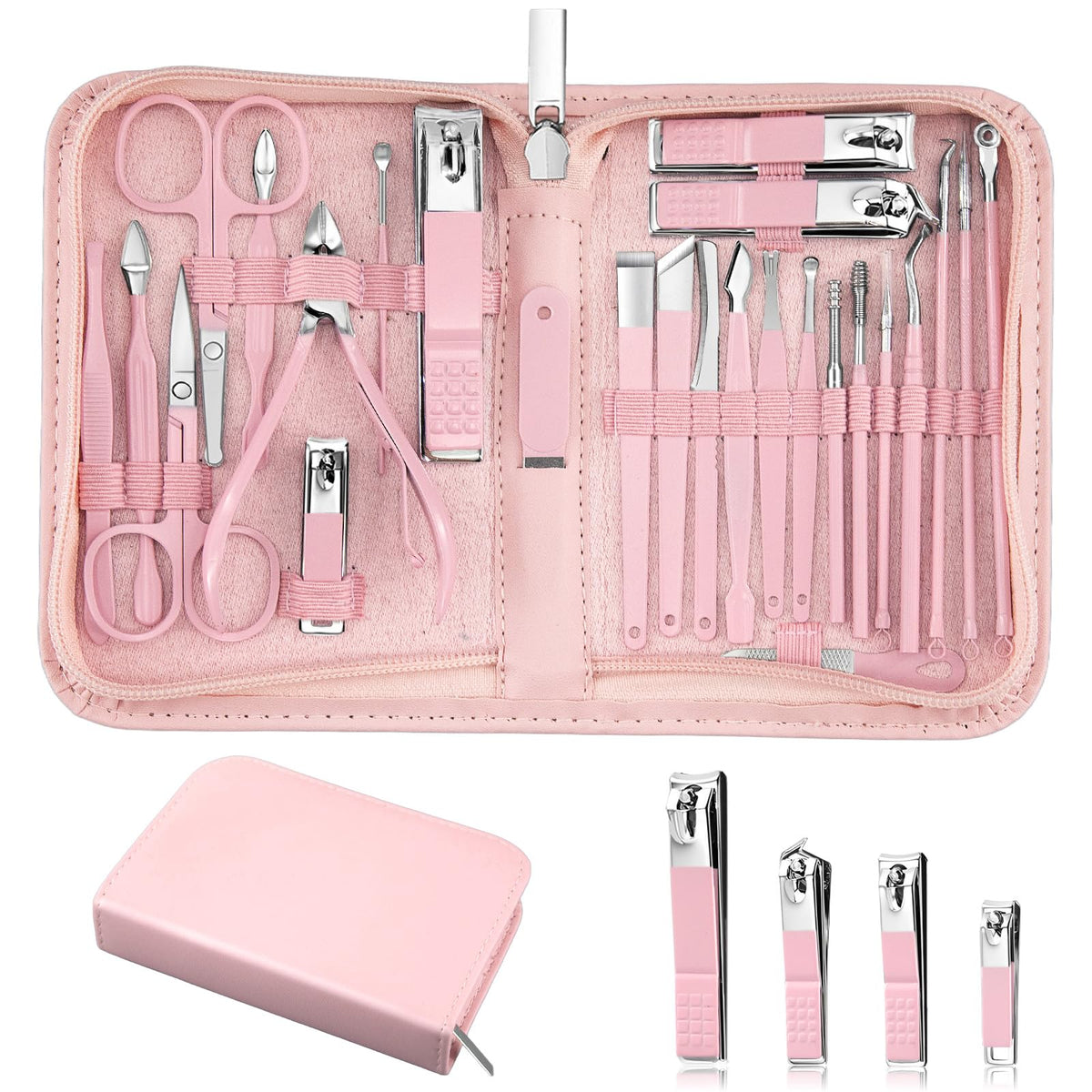 MINKINH set-manucura-26-piezas-estuche-lujo-rosa: cuidado de uñas preciso y organizado