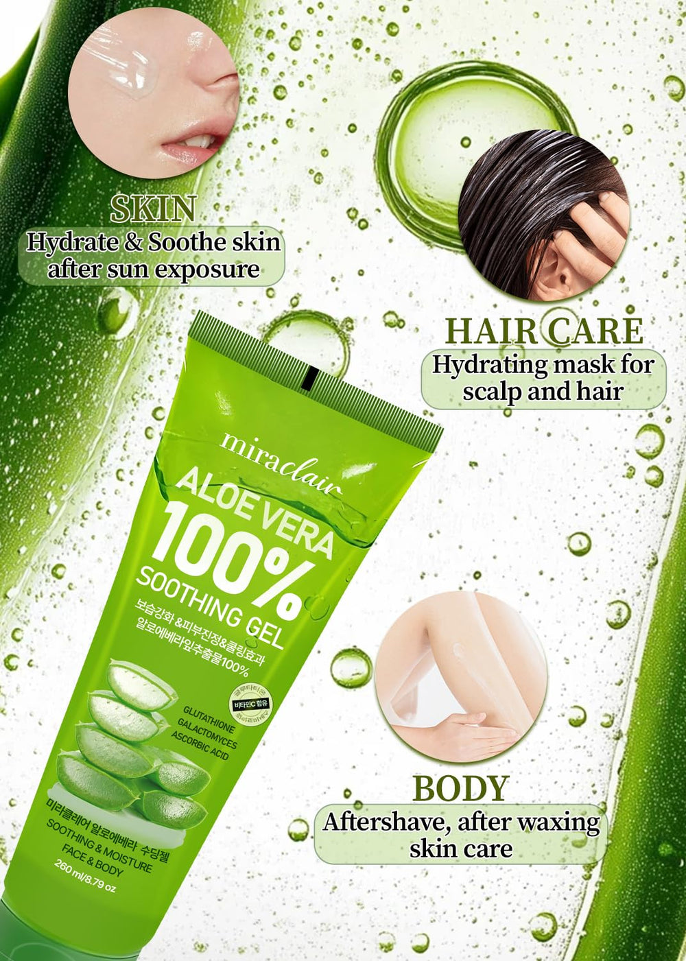Gel Miraclair Aloe Vera para cuerpo: hidratación ligera tras la ducha.