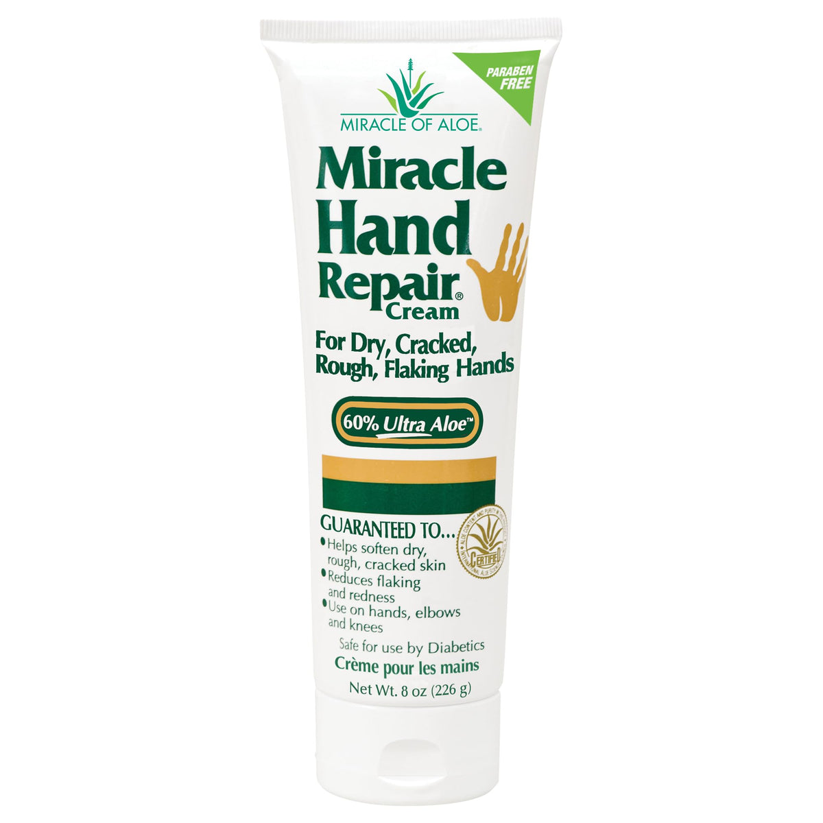 Miracle of Aloe crema para manos 8 oz, textura suave para piel seca.