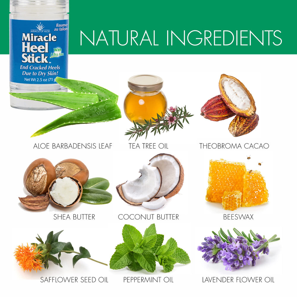 Miracle of Aloe Heel Stick con aceite de árbol de té para hidratación y alivio.