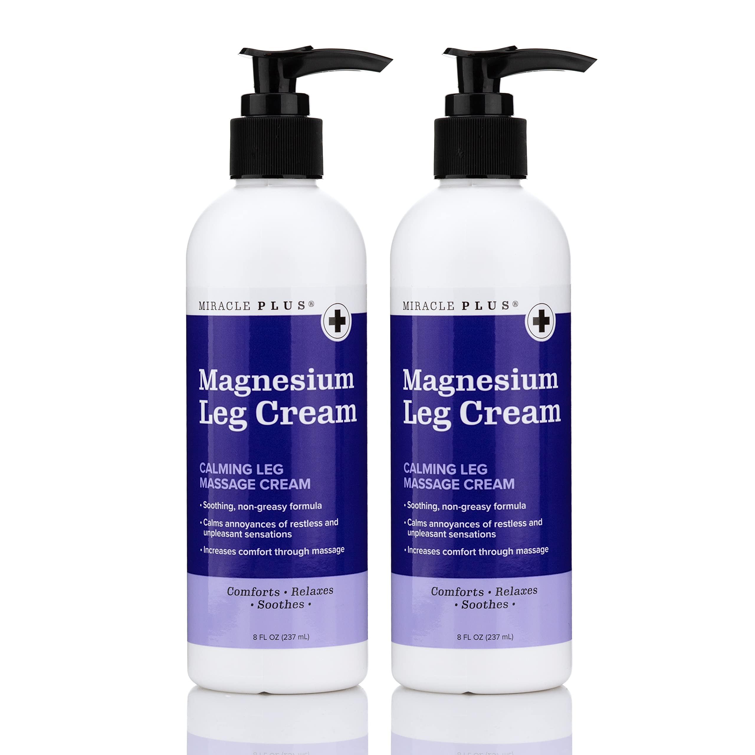 Miracle Plus magnesium cream bottle for targeted leg relief after activity