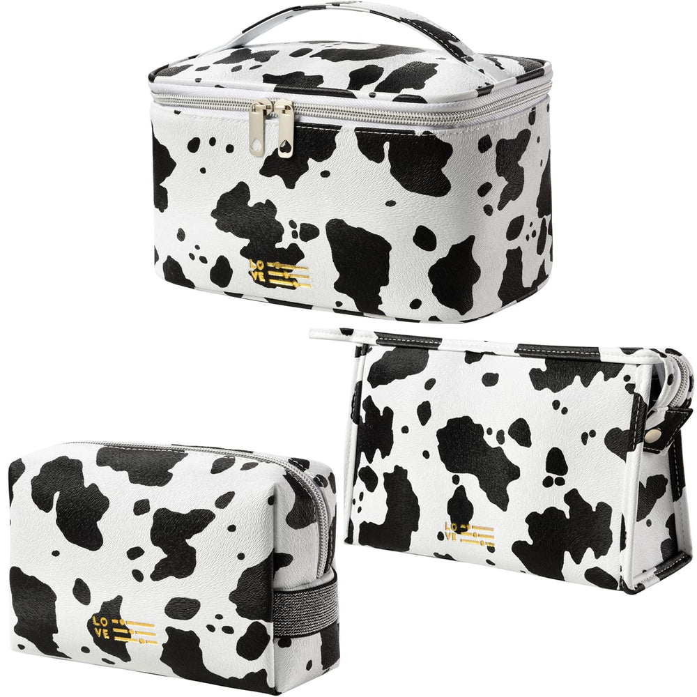 MIRASON estuche maquillaje estampado vaca grande, ideal para viajar y organizar productos.