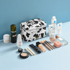 MIRASON estuche maquillaje estampado vaca mediano, perfecto para bolso diario y organización.
