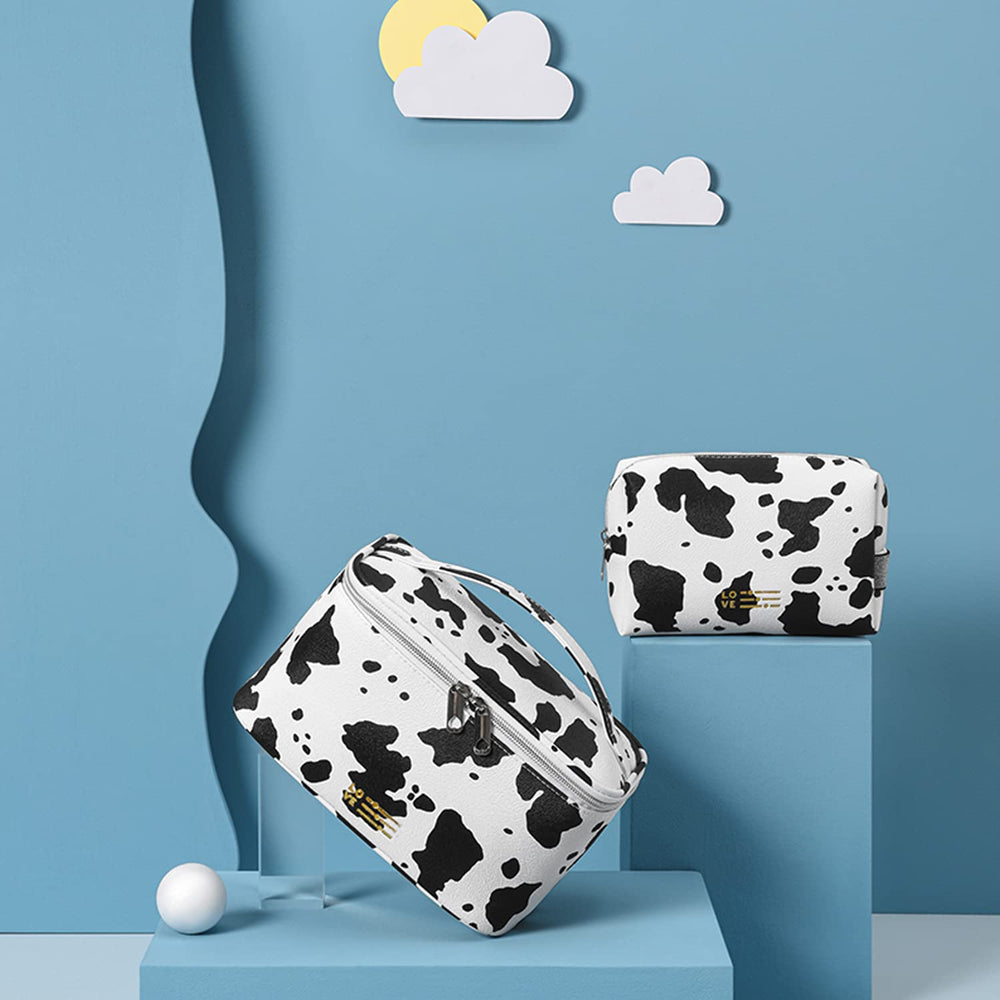 MIRASON estuche maquillaje estampado vaca pequeno, ahorro de espacio en maleta.