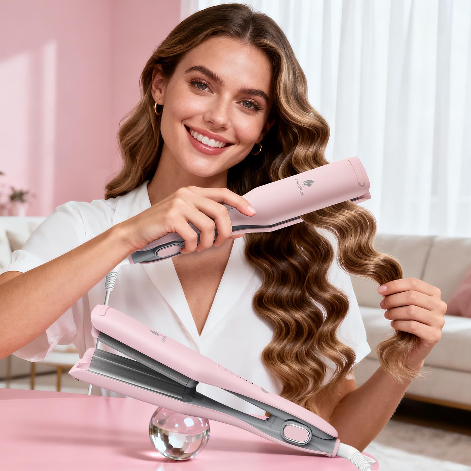Miropure diseño ergonómico en rosa para uso cómodo en casa o viaje