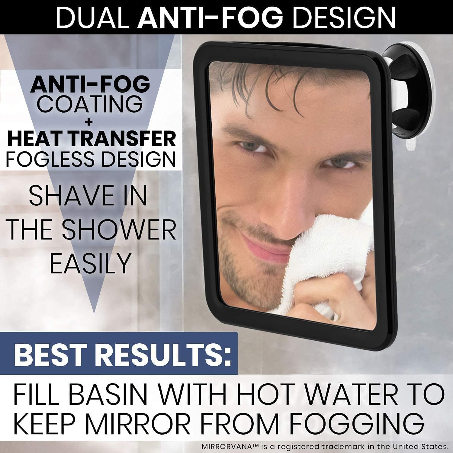 Mirrorvana espejo de ducha con succión fácil para instalación rápida.