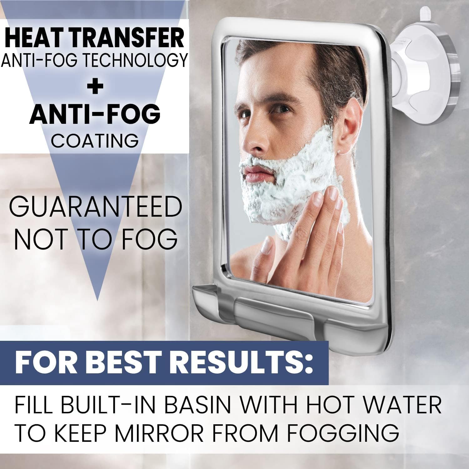 Mirrorvana porta-afeitado integrado facilita afeitado limpio y ordenado.