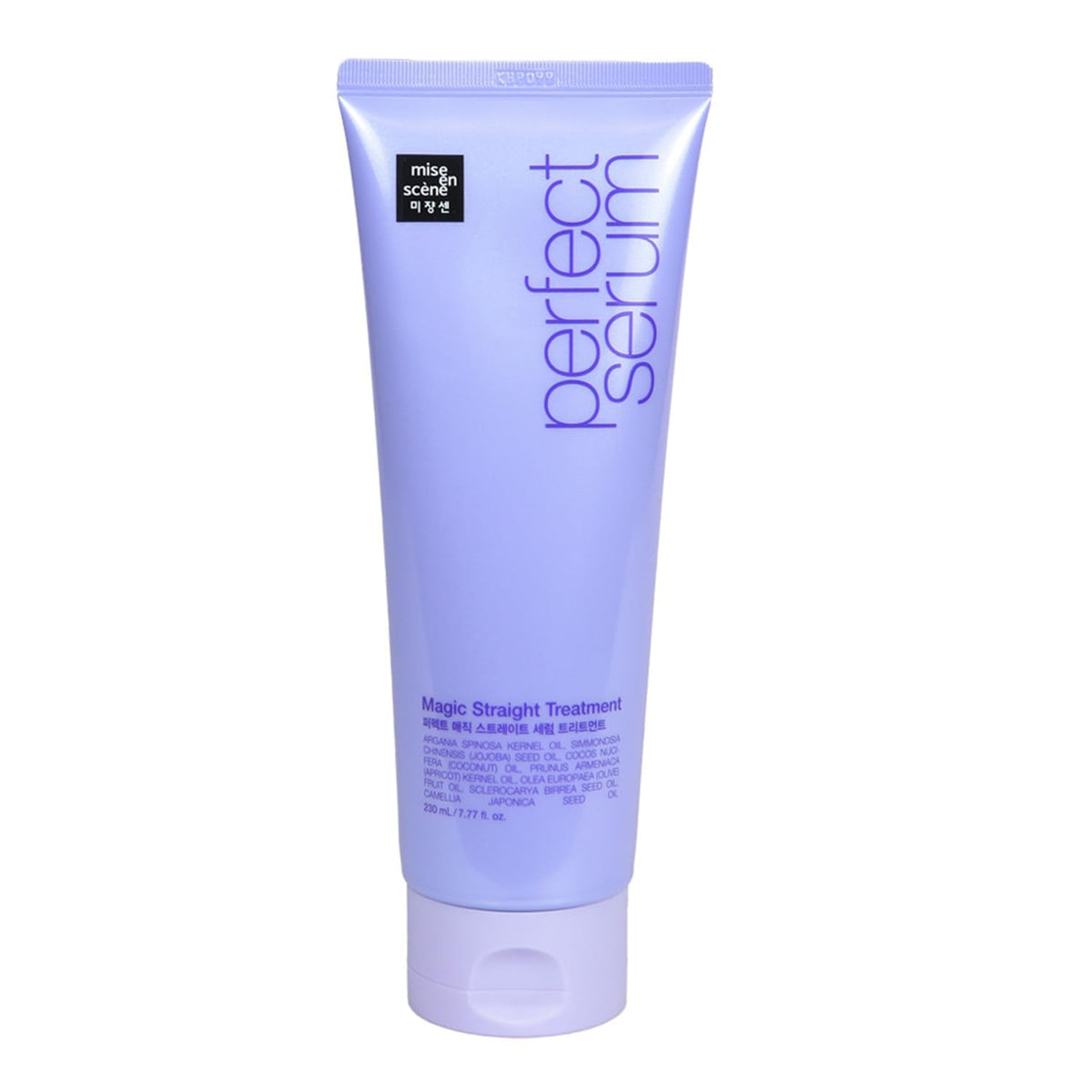 Mise En Scene Perfect Magic Straight Serum, botella elegante para alisado suave y brillo duradero.