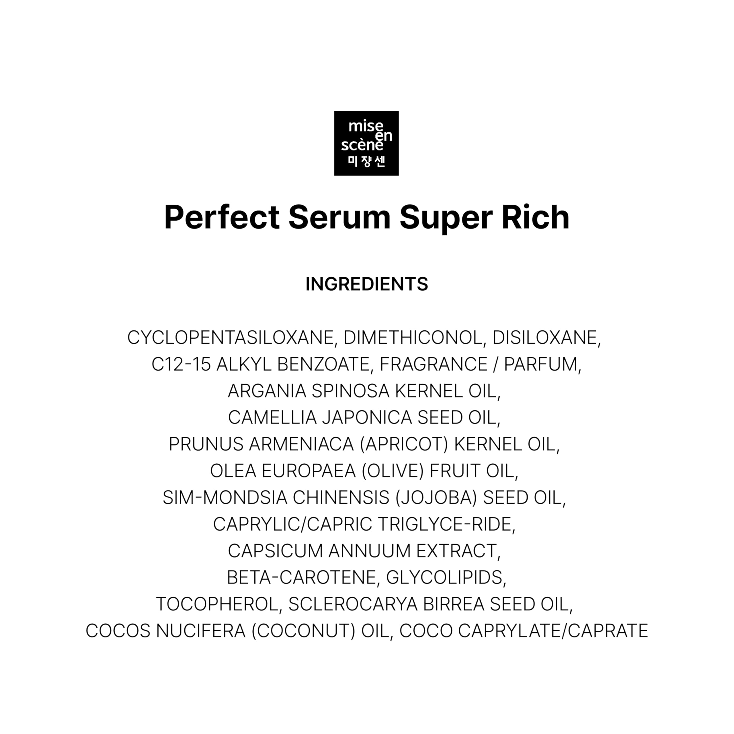 Mise En Scene Perfect Serum rutina diaria para brillo y nutrición.