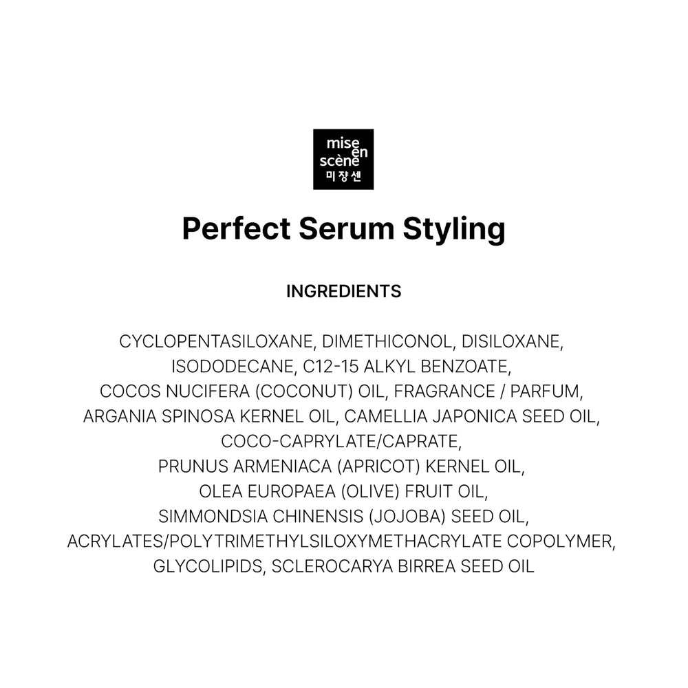 Mise En Scene Perfect Serum Styling: rutina diaria mejorada con champú y acondicionador Perfect Serum.