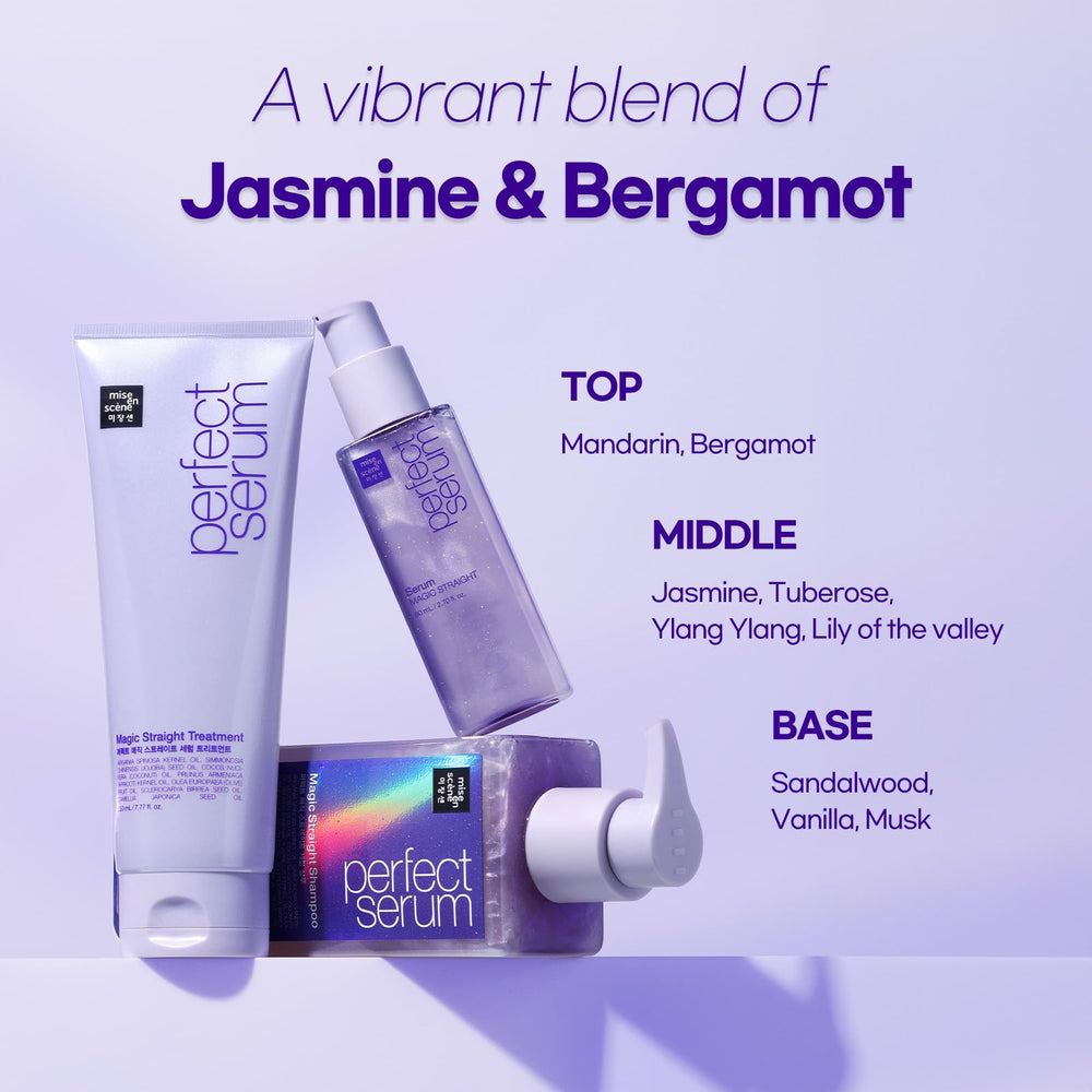 Mise En Scene Perfect Serum Champú, efecto alisado sin esfuerzo para uso diario.
