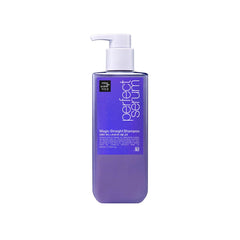 Mise En Scene Perfect Serum Champú, enfoque gel-espuma, limpieza suave y brillo inmediato.