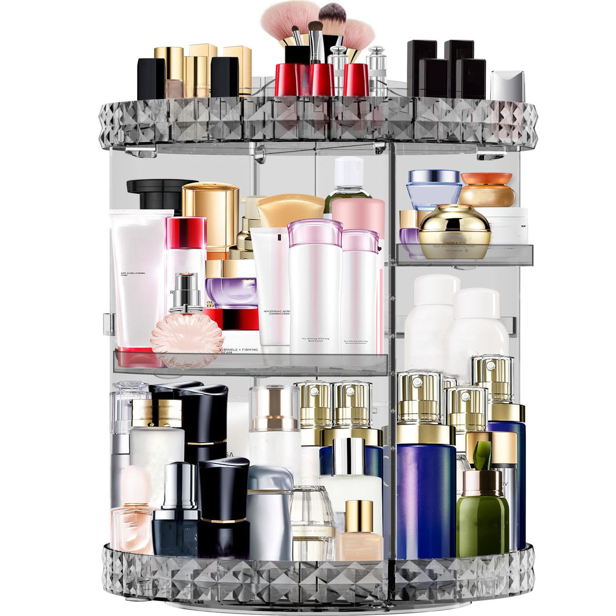 MISERWE Organizador de maquillaje 360° con base estable para acceso rápido a cosméticos
