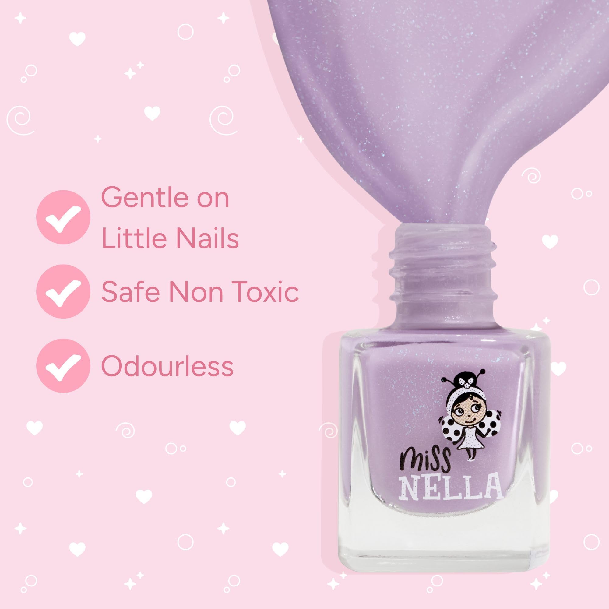 Miss Nella Dulce Lavanda glitter: tono brillante ideal para fiestas infantiles.