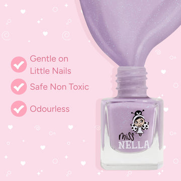 Miss Nella Dulce Lavanda glitter: tono brillante ideal para fiestas infantiles.