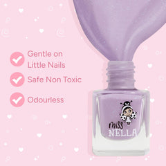 Miss Nella Dulce Lavanda glitter: tono brillante ideal para fiestas infantiles.
