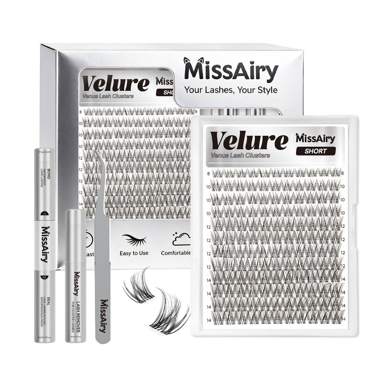 MissAiry Velure lash clusters Venus 8mm inner for subtle lift and natural blend.