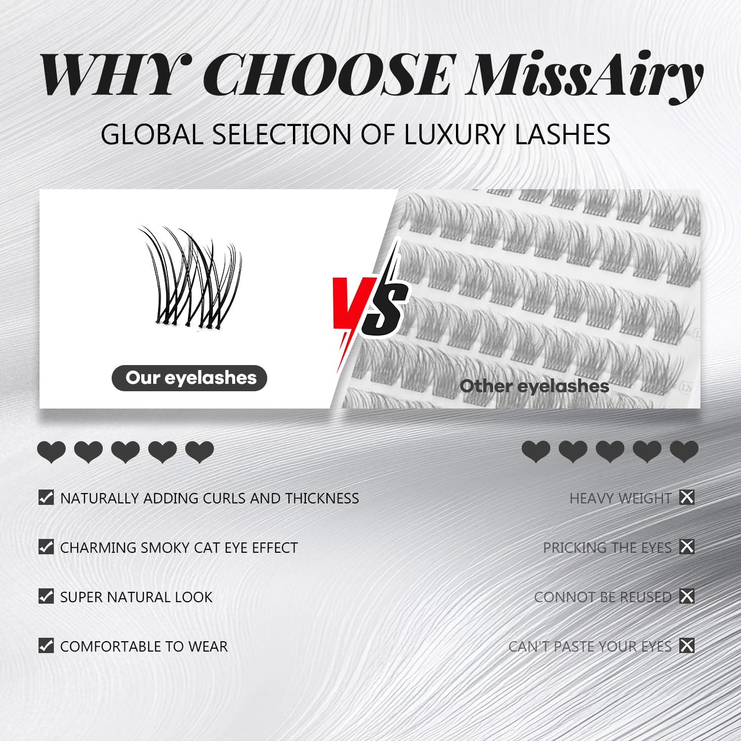 MissAir Velure wispy clusters with soft curl for natural texture.