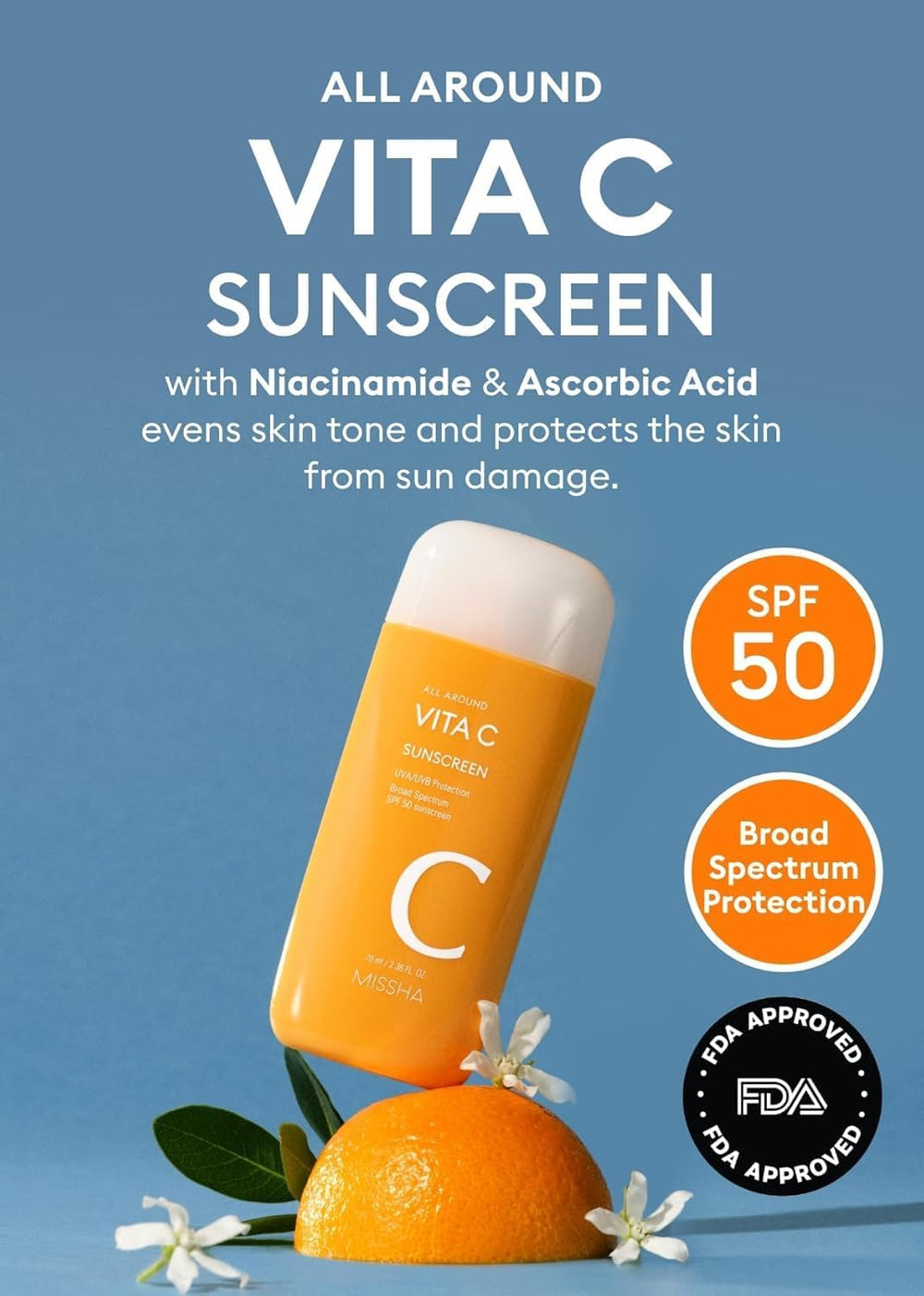 Textura ligera de MISSHA Vita C sunscreen para aplicación suave.