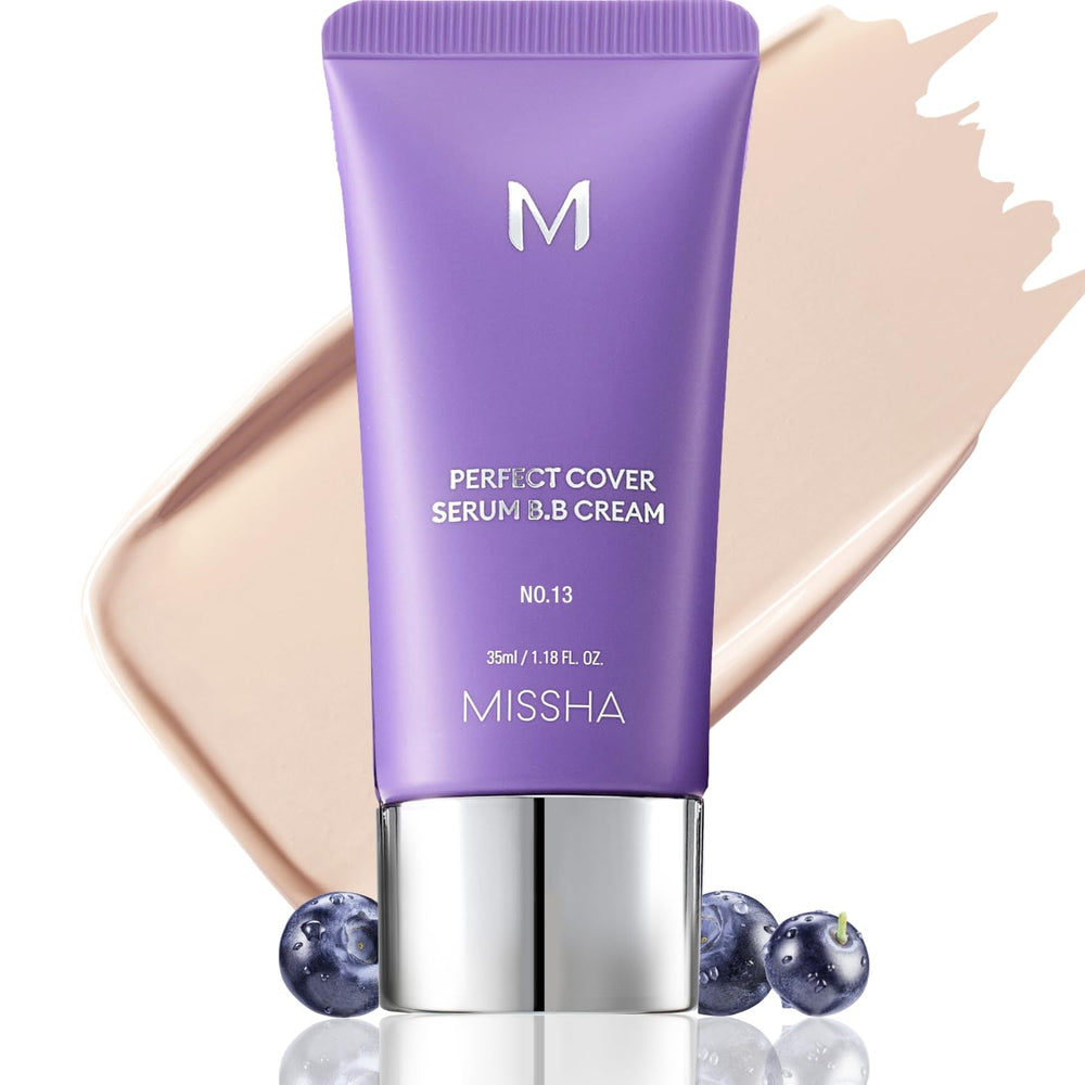 MISSHA M Perfect Cover Serum BB Cream No13, envase con bomba para un acabado ligero.