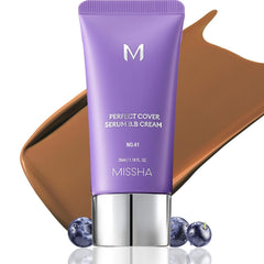 Missha M Perfect Cover Sérum BB Crema envase ligero con acabado suave para uso diario.