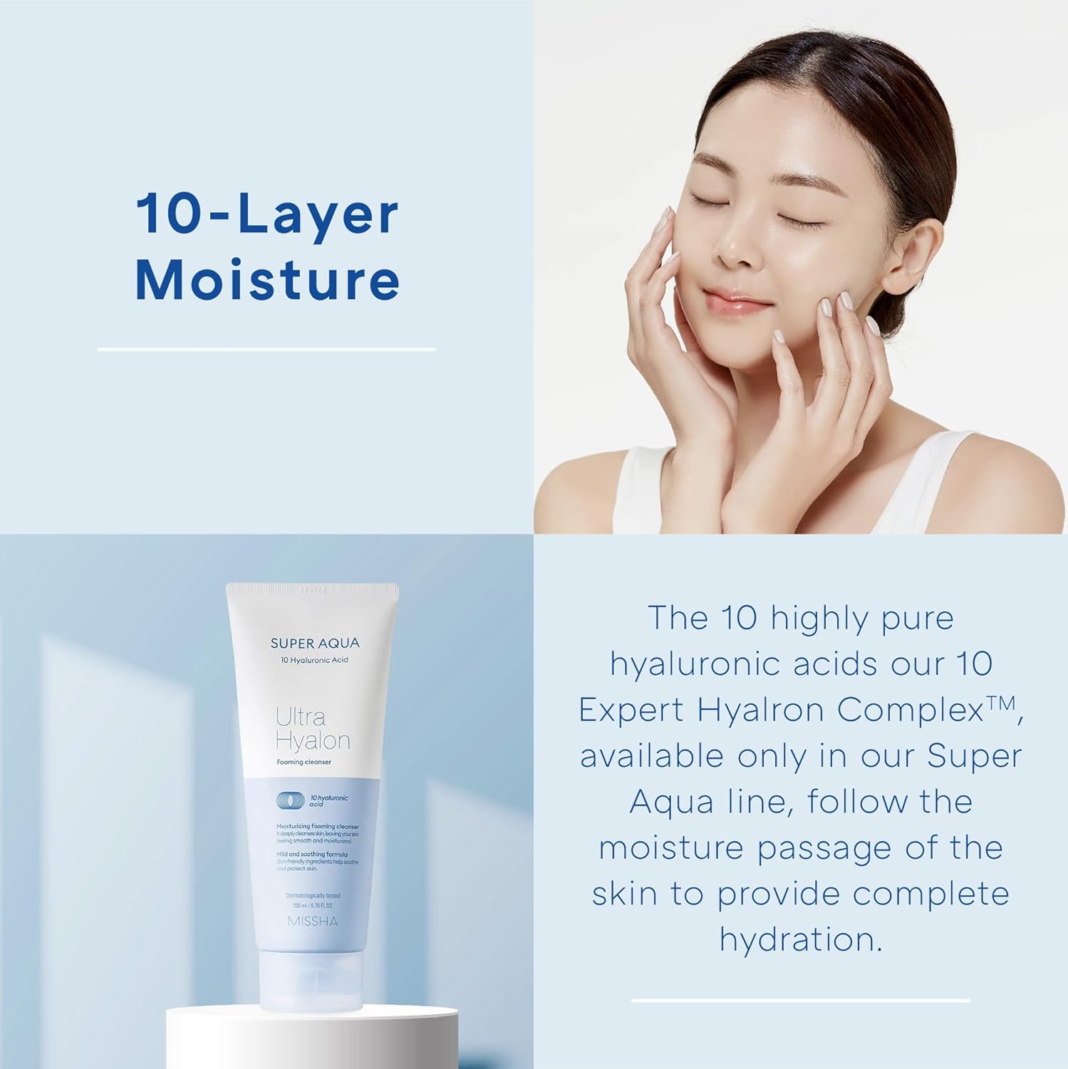 MISSHA Super Aqua Ultra Hyalron, masaje suave con espuma que facilita la limpieza diaria