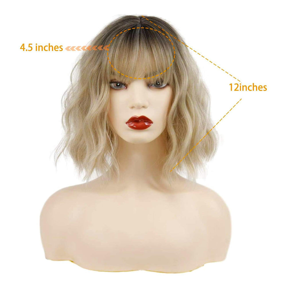 MISSQUEEN peluca rubia corta con franja ondulada, ideal para fiestas y cambios de estilo