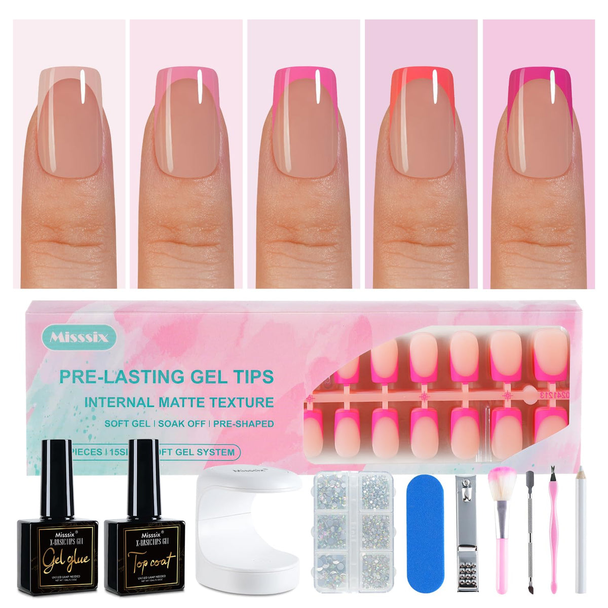 Misssix conjunto de uñas con punta francesa autoadhesivas de 150 piezas para manicura en casa.