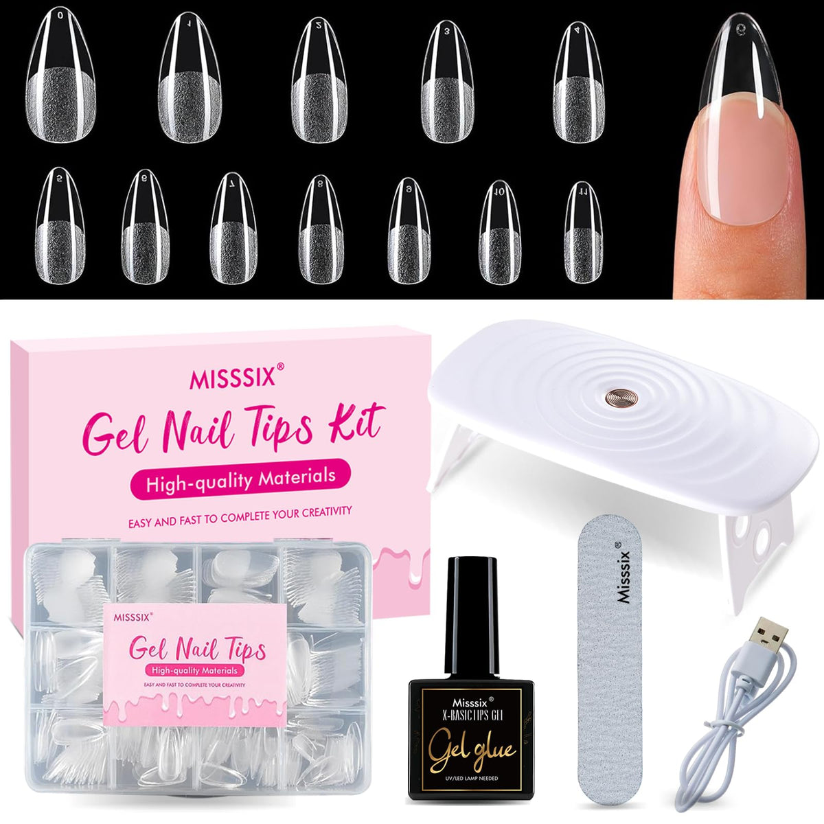 Misssix kit de uñas gel almendra, 360 piezas para extensiones completas