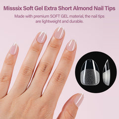 Misssix puntas gel almendra corta, 12 tallas para ajuste perfecto