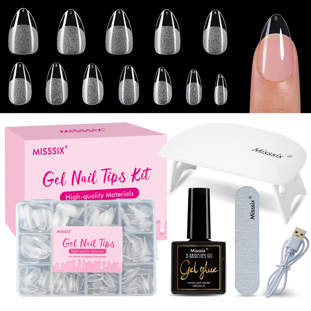 Misssix short almond nail tips kit with 216 pieces for precise results.