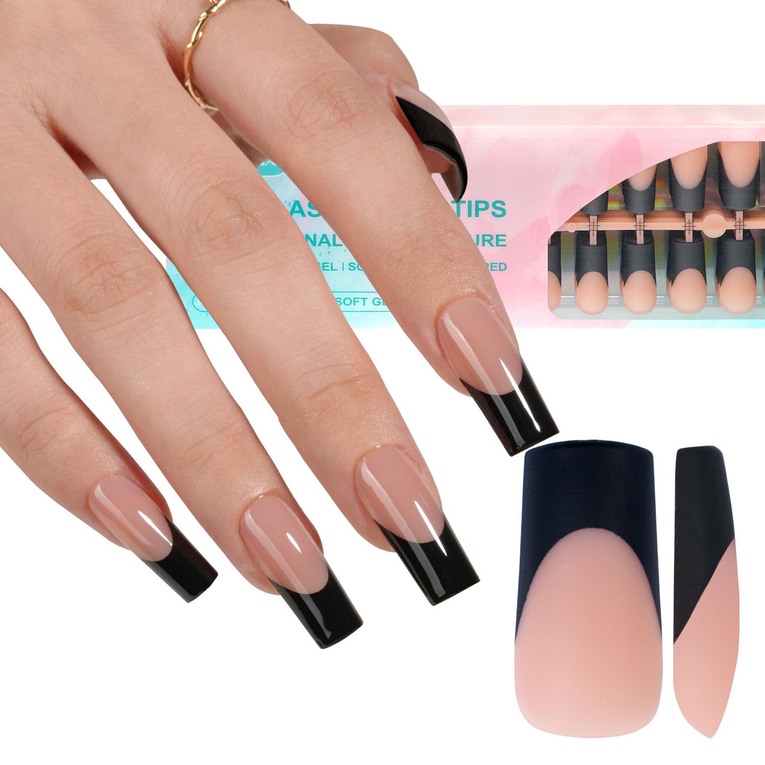 Misssix tips gel French noir ensemble 240 pièces pour une pose facile